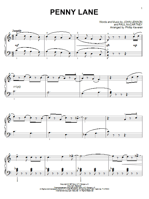 The Beatles Penny Lane (arr. Phillip Keveren) sheet music notes and chords arranged for Piano Solo