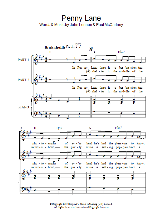The Beatles Penny Lane (arr. Rick Hein) sheet music notes and chords arranged for 2-Part Choir