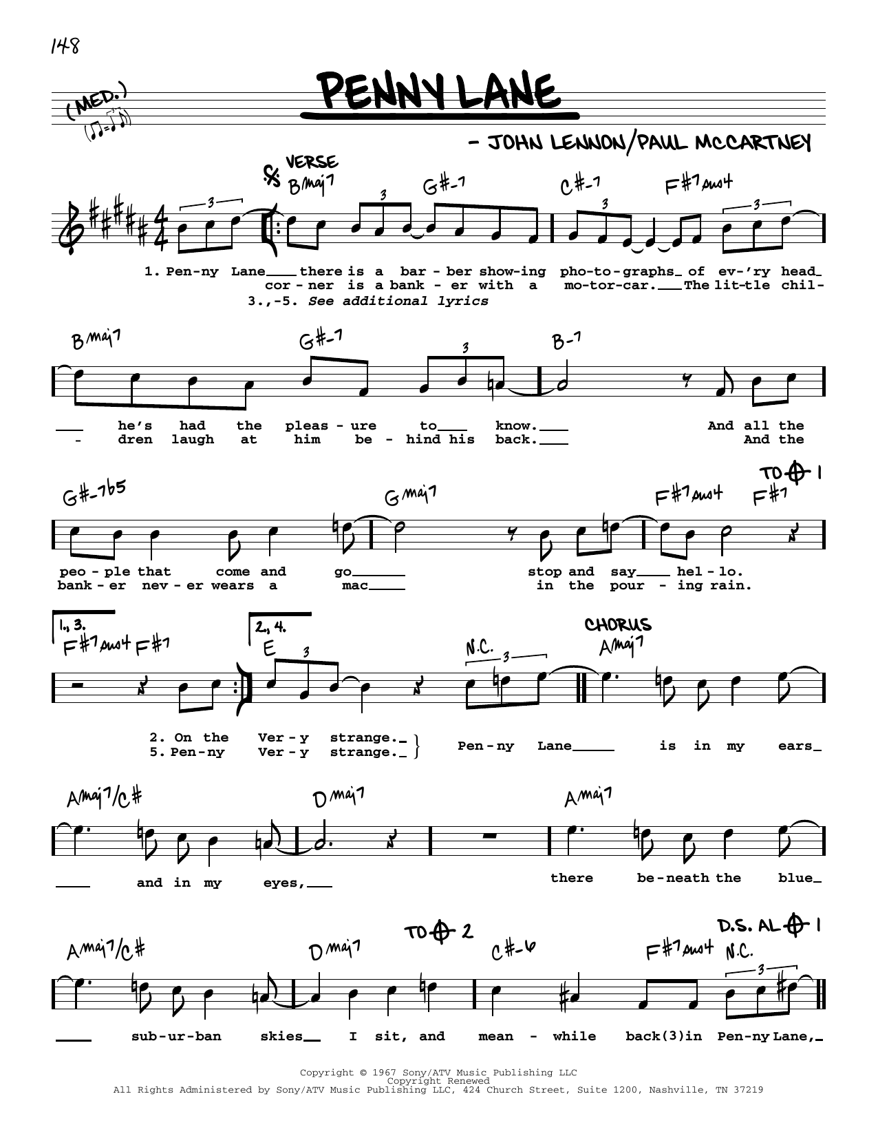 The Beatles Penny Lane [Jazz version] sheet music notes and chords arranged for Real Book – Melody, Lyrics & Chords