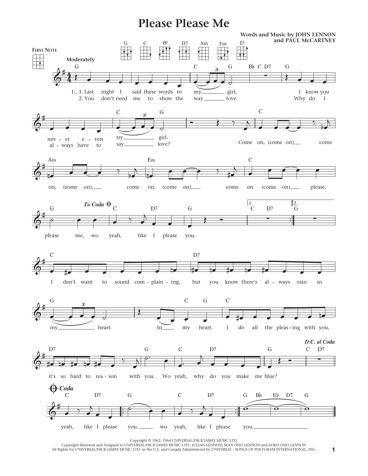 The Beatles Please Please Me (from The Daily Ukulele) (arr. Liz and Jim Beloff) sheet music notes and chords arranged for Ukulele