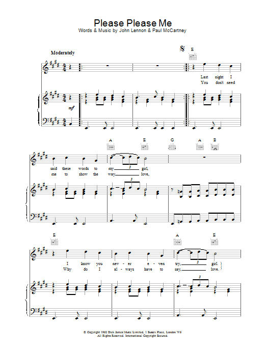 The Beatles Please Please Me sheet music notes and chords arranged for Easy Ukulele Tab