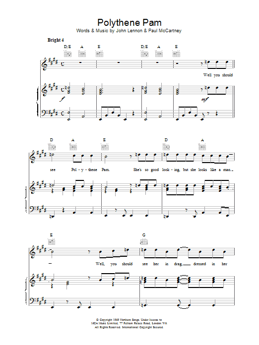 The Beatles Polythene Pam sheet music notes and chords arranged for Piano, Vocal & Guitar Chords (Right-Hand Melody)