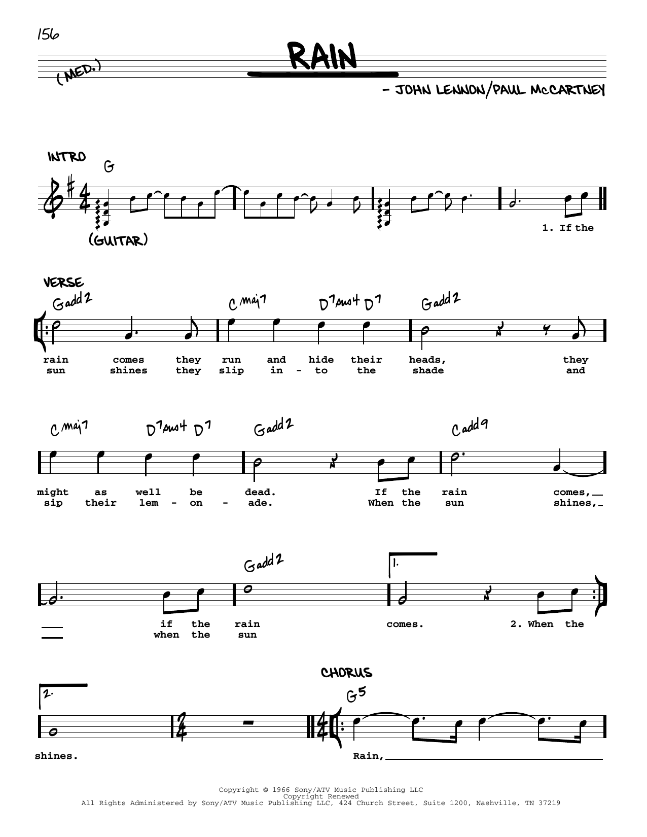 The Beatles Rain [Jazz version] sheet music notes and chords arranged for Real Book – Melody, Lyrics & Chords