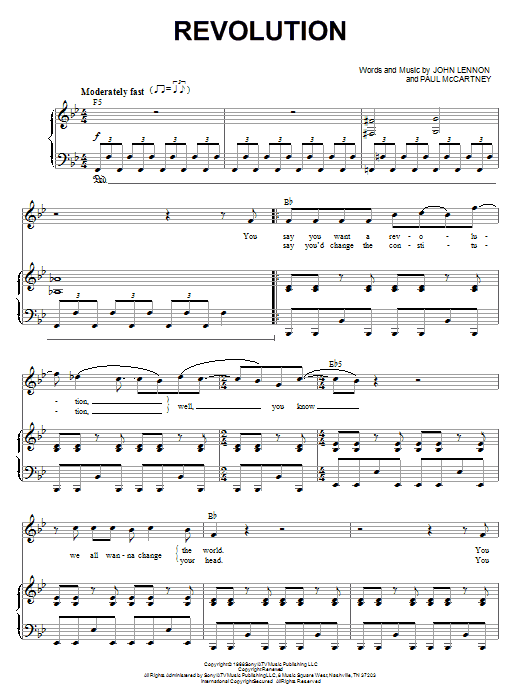 The Beatles Revolution (from Across The Universe) sheet music notes and chords arranged for Piano & Vocal