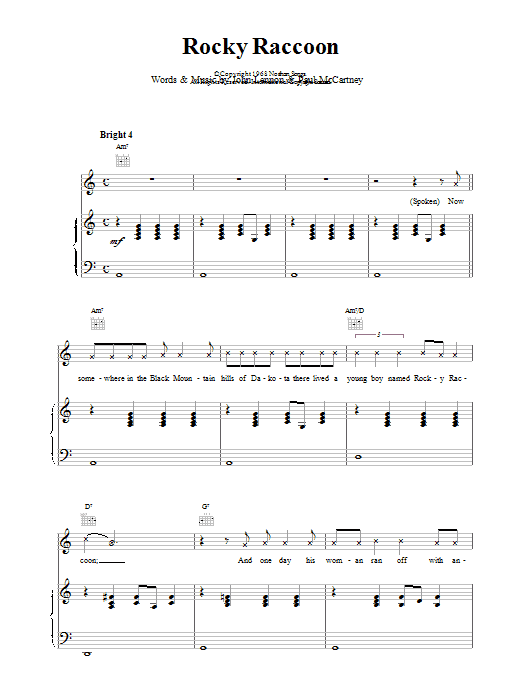 The Beatles Rocky Raccoon sheet music notes and chords arranged for Piano, Vocal & Guitar Chords