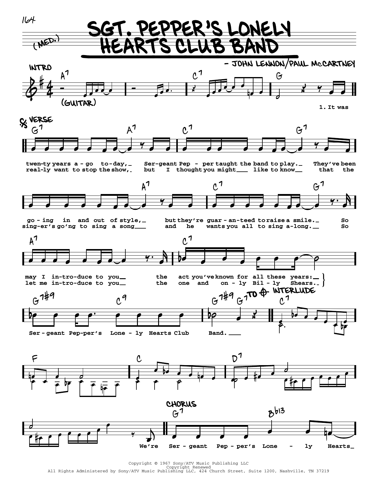 The Beatles Sgt. Pepper's Lonely Hearts Club Band [Jazz version] sheet music notes and chords arranged for Real Book – Melody, Lyrics & Chords