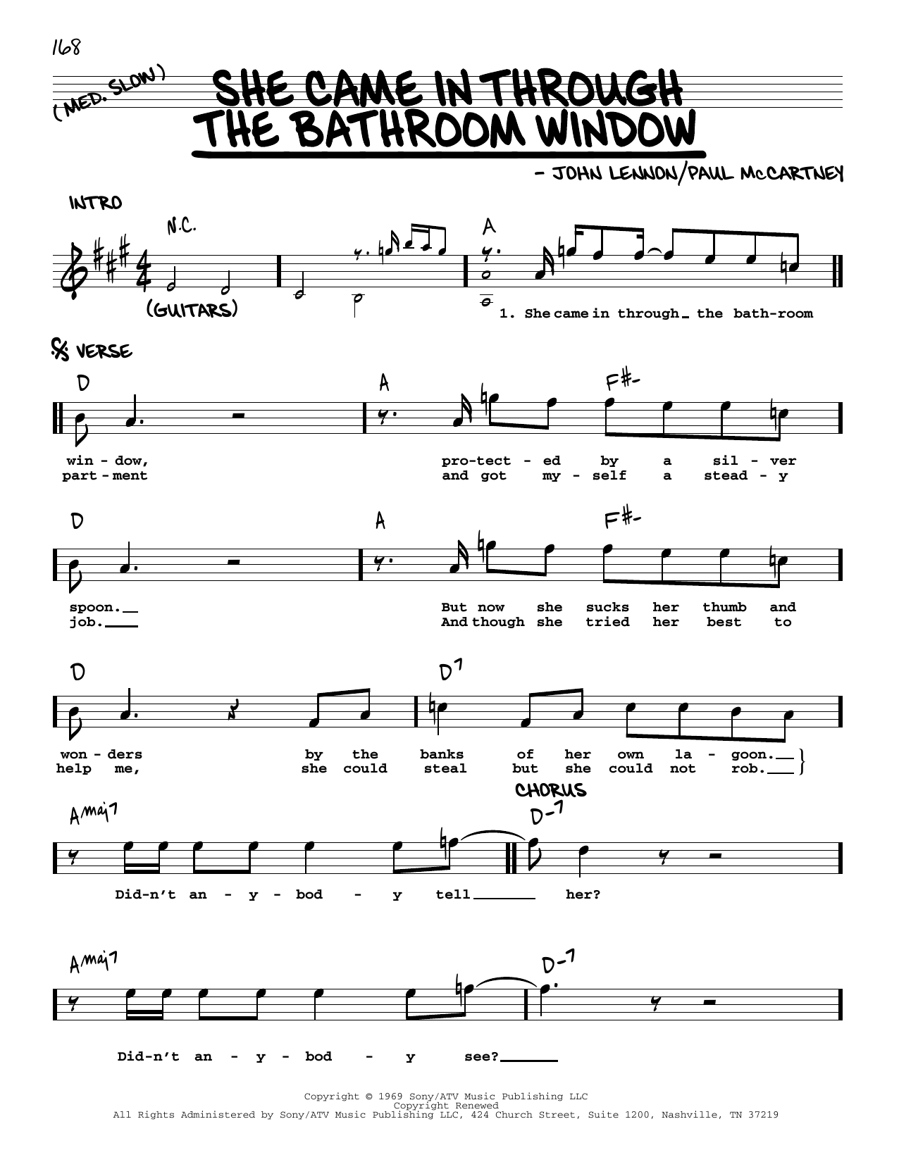 The Beatles She Came In Through The Bathroom Window [Jazz version] sheet music notes and chords arranged for Real Book – Melody, Lyrics & Chords