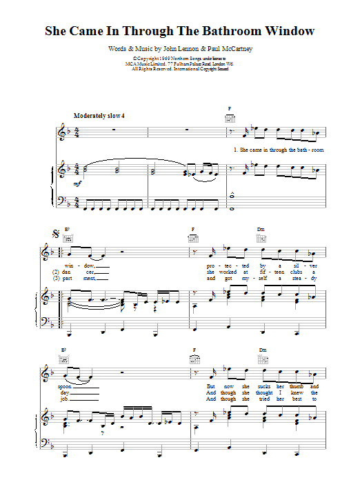 The Beatles She Came In Through The Bathroom Window sheet music notes and chords arranged for Bass Guitar Tab
