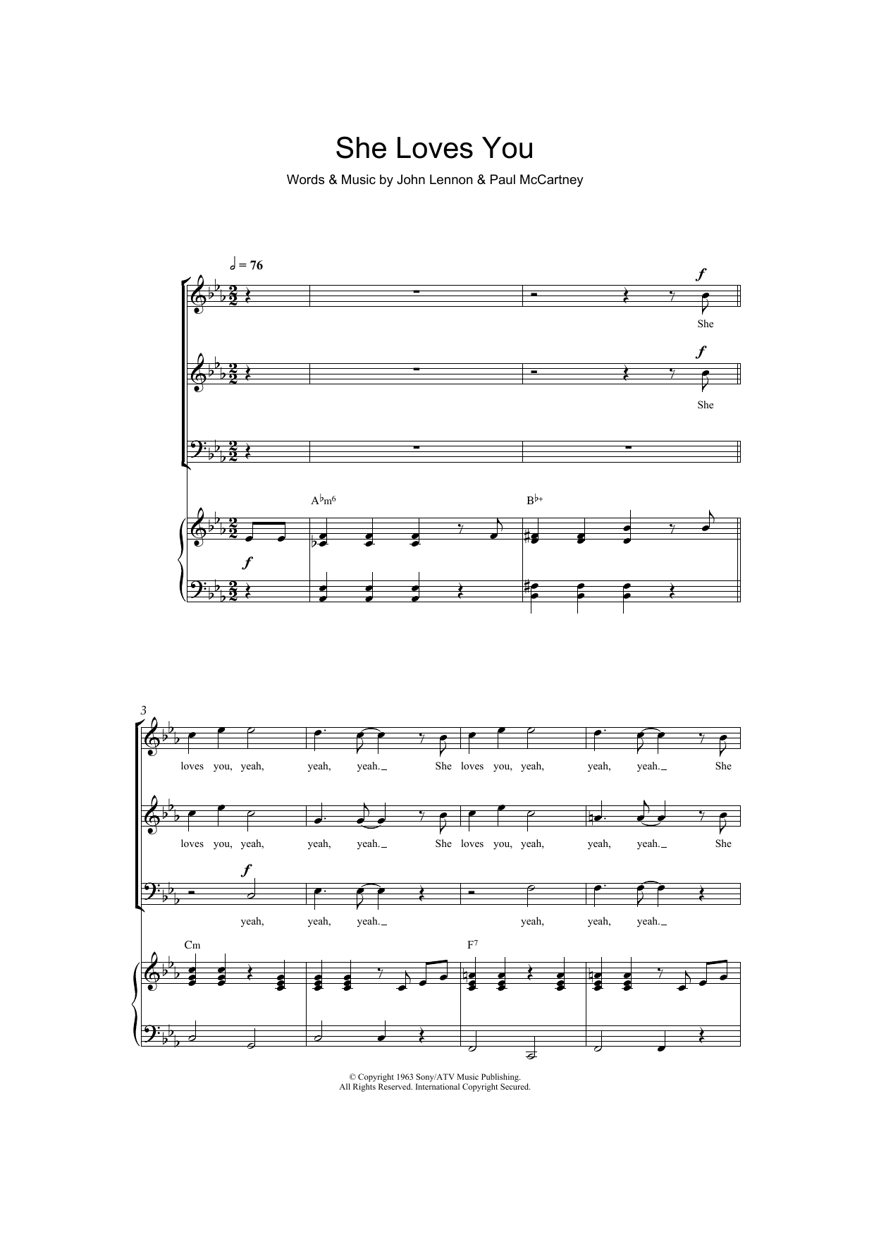 The Beatles She Loves You (arr. Barrie Carson Turner) sheet music notes and chords arranged for SAB Choir