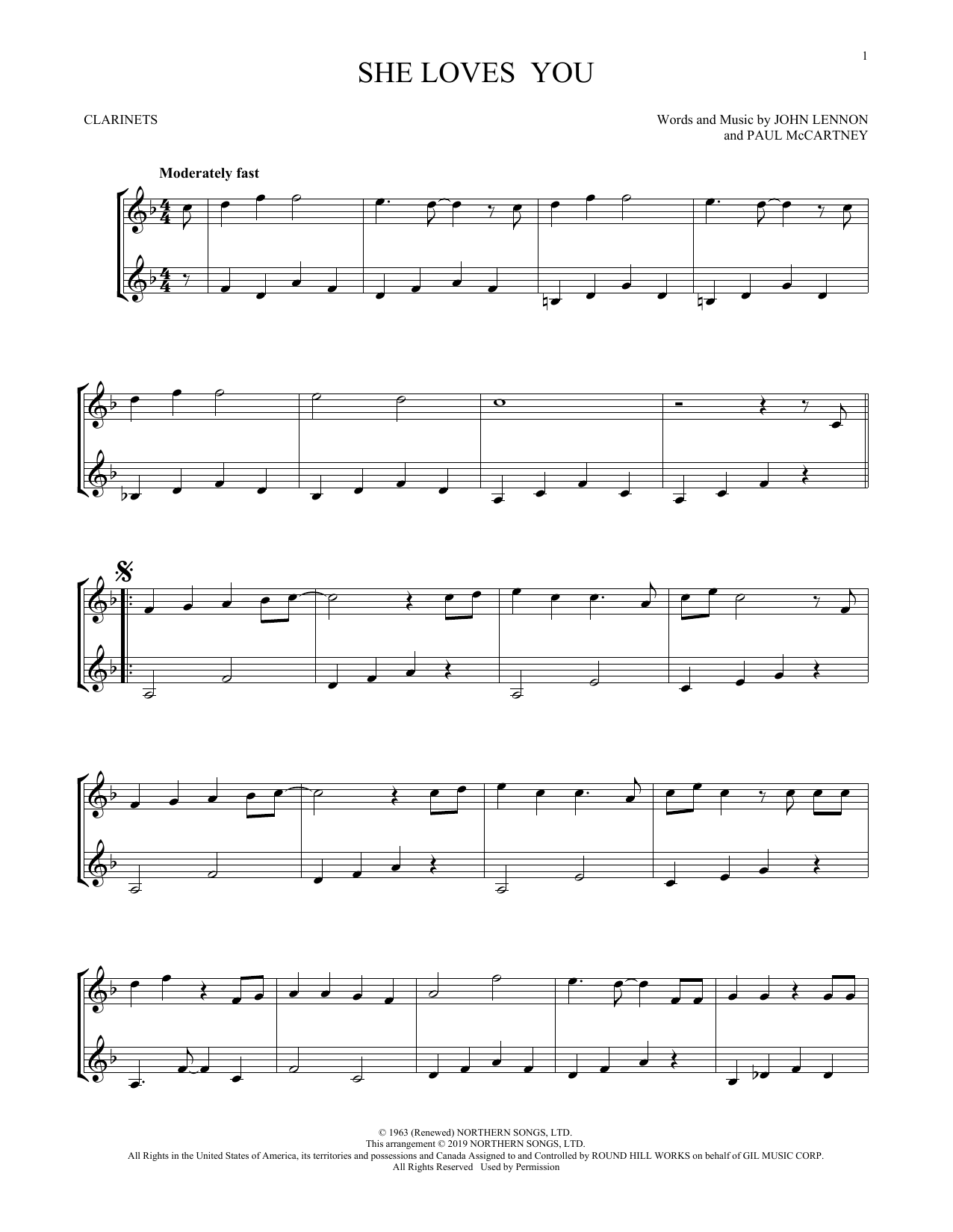 The Beatles She Loves You (arr. Mark Phillips) sheet music notes and chords arranged for Flute Duet
