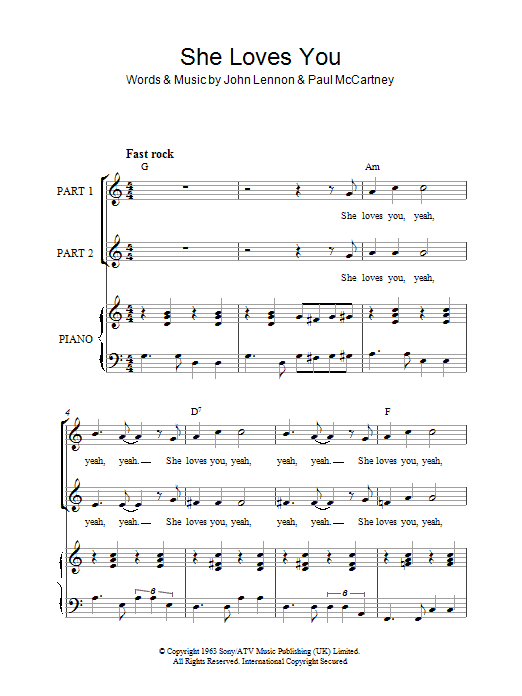 The Beatles She Loves You (arr. Rick Hein) sheet music notes and chords arranged for 2-Part Choir
