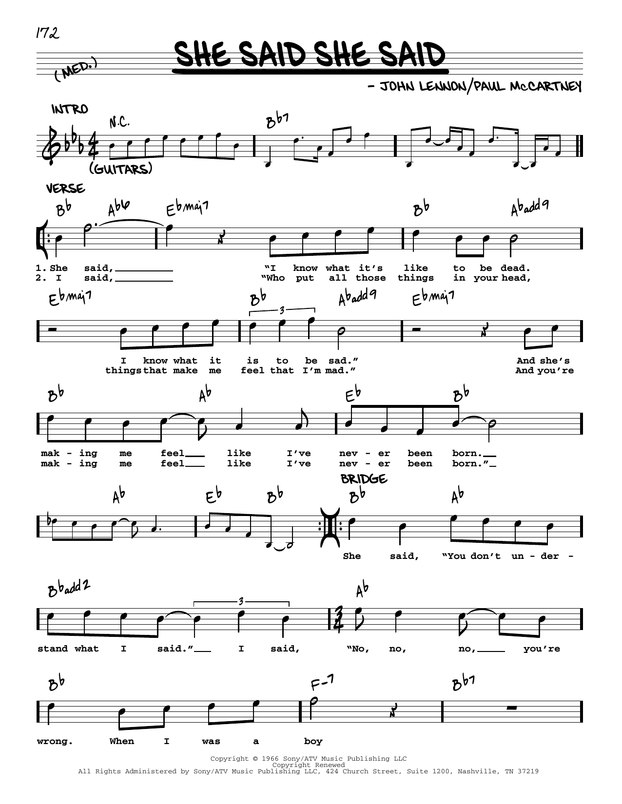 The Beatles She Said She Said [Jazz version] sheet music notes and chords arranged for Real Book – Melody, Lyrics & Chords