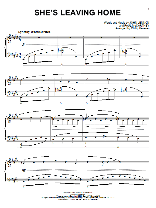 The Beatles She's Leaving Home (arr. Phillip Keveren) sheet music notes and chords arranged for Piano Solo