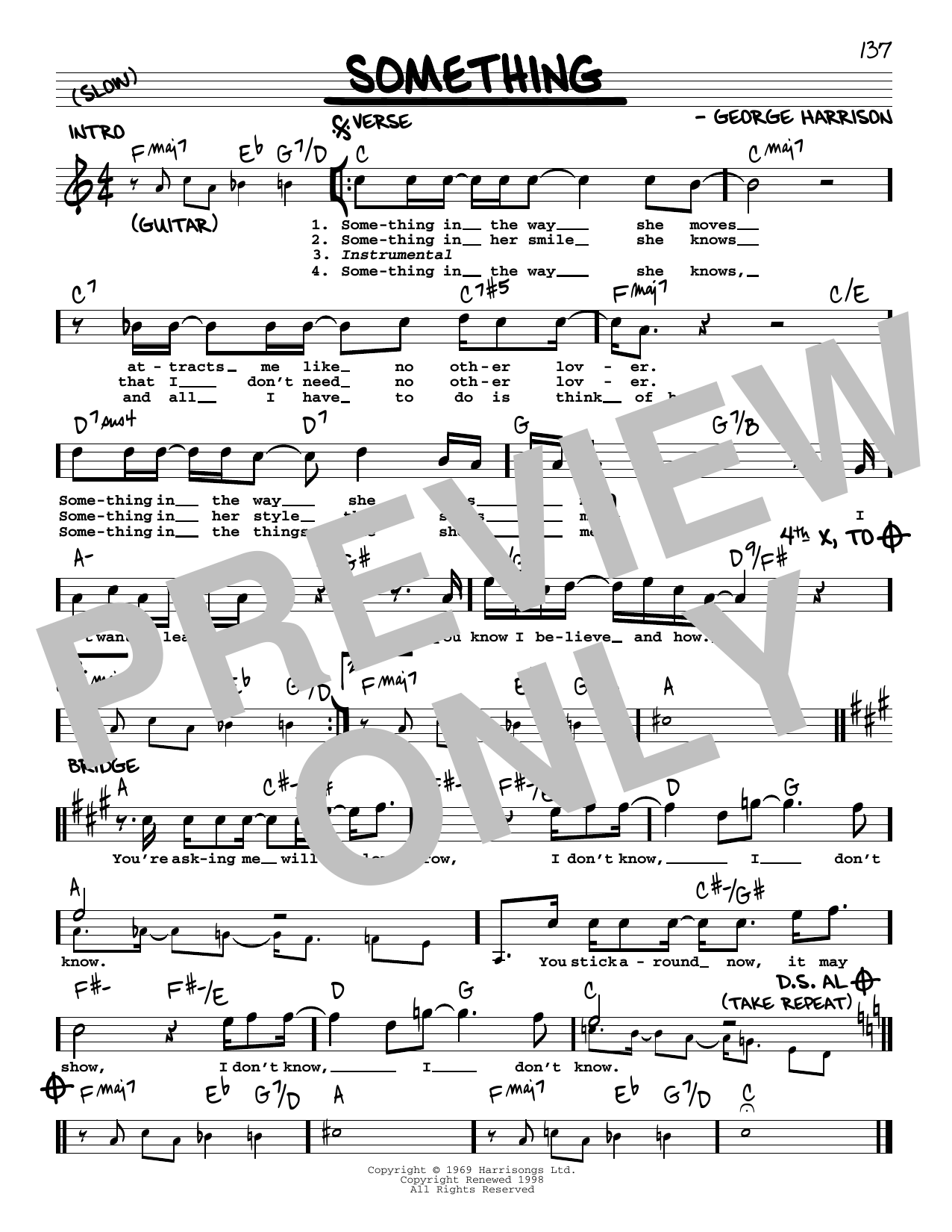 The Beatles Something [Jazz version] sheet music notes and chords arranged for Real Book – Melody, Lyrics & Chords