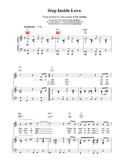 The Beatles Step Inside Love sheet music notes and chords arranged for Piano, Vocal & Guitar Chords