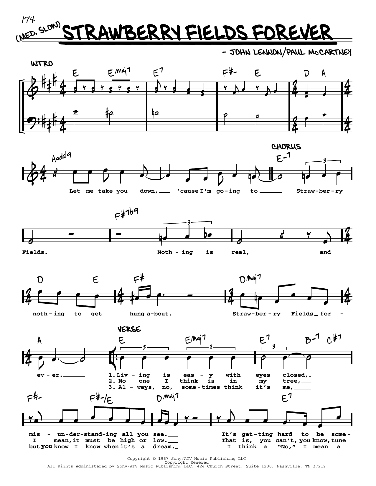 The Beatles Strawberry Fields Forever [Jazz version] sheet music notes and chords arranged for Real Book – Melody, Lyrics & Chords