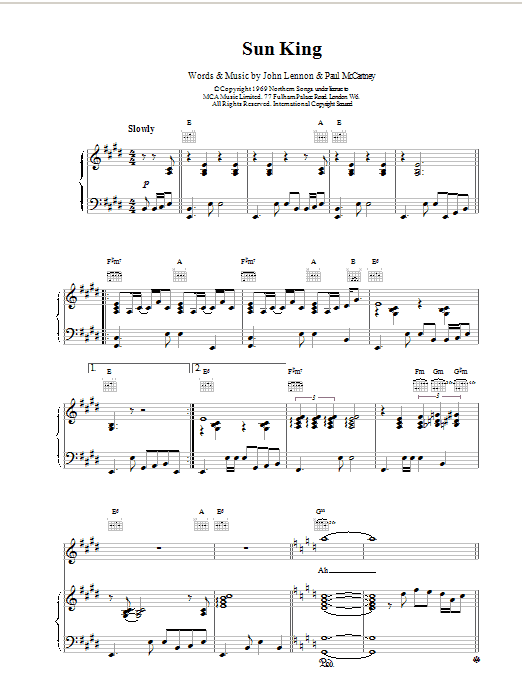 The Beatles Sun King sheet music notes and chords arranged for Ukulele Chords/Lyrics