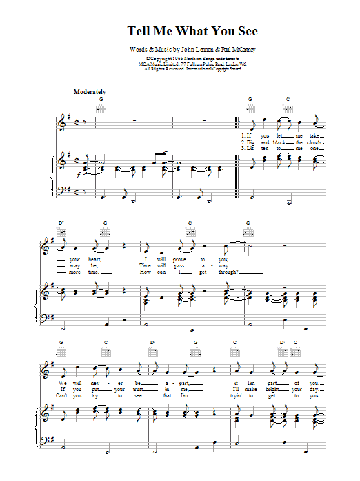 The Beatles Tell Me What You See sheet music notes and chords arranged for Easy Guitar