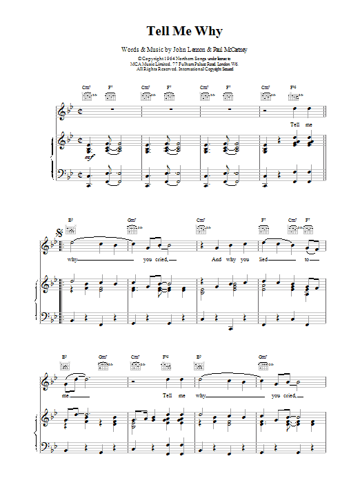 The Beatles Tell Me Why sheet music notes and chords arranged for Piano, Vocal & Guitar Chords (Right-Hand Melody)