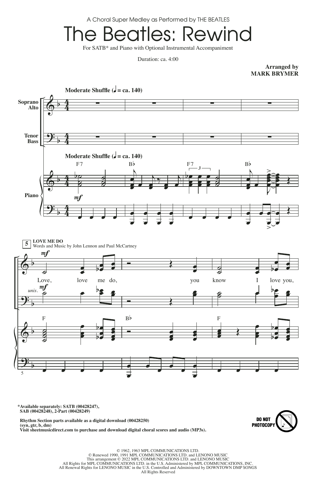 The Beatles The Beatles: Rewind (Medley) (arr. Mark Brymer) sheet music notes and chords arranged for SATB Choir