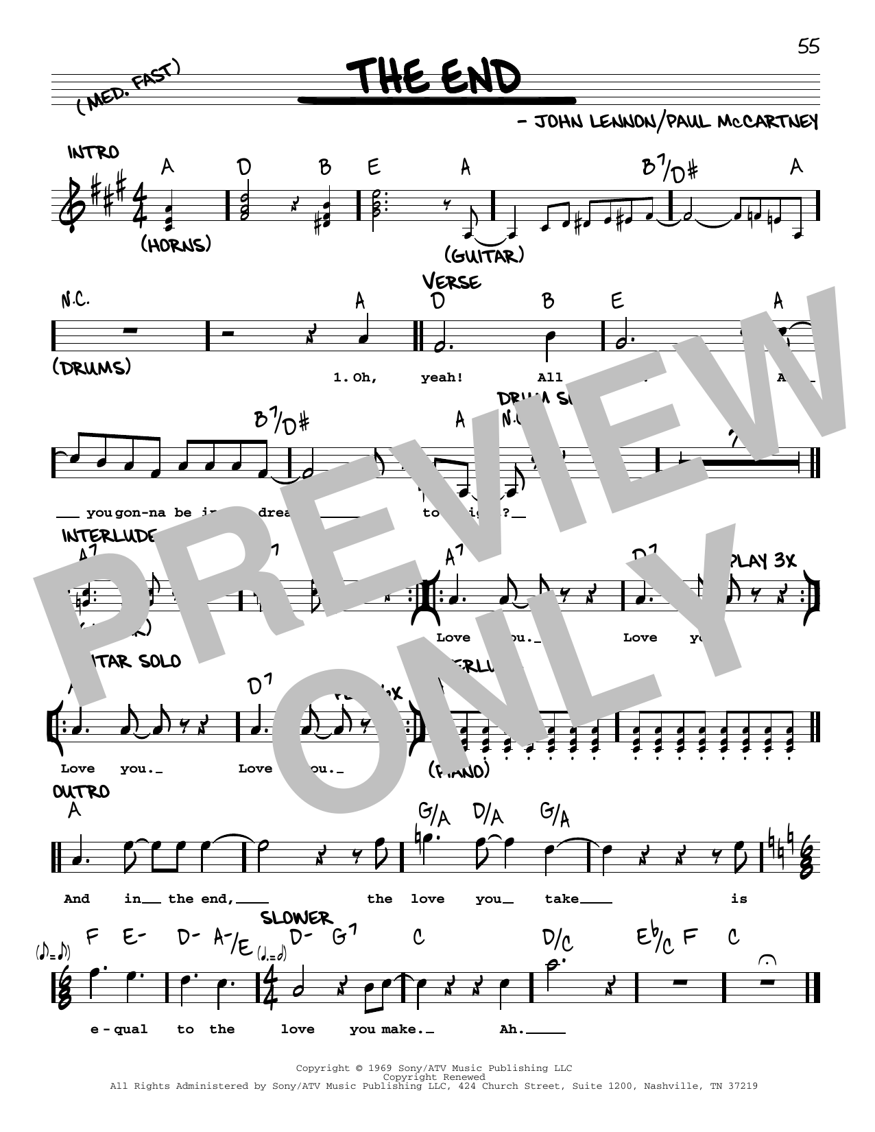 The Beatles The End [Jazz version] sheet music notes and chords arranged for Real Book – Melody, Lyrics & Chords
