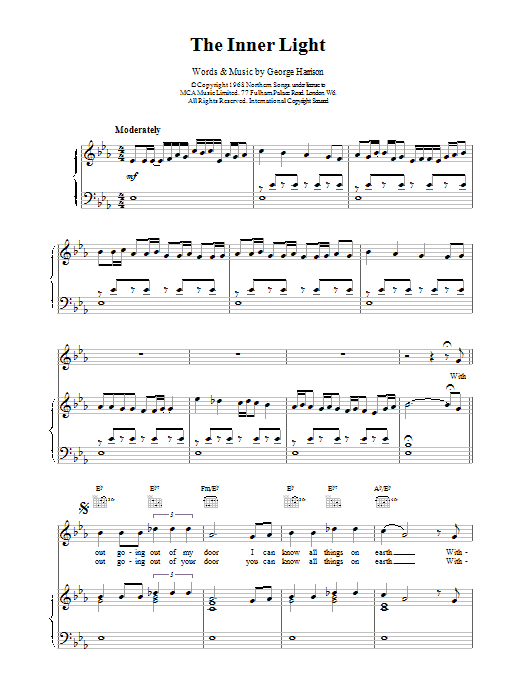 The Beatles The Inner Light sheet music notes and chords arranged for Piano, Vocal & Guitar Chords