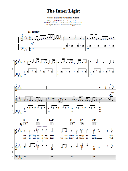 The Beatles The Inner Light sheet music notes and chords arranged for Guitar Chords/Lyrics