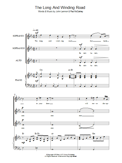 The Beatles The Long And Winding Road (arr. Simon Foxley) sheet music notes and chords arranged for SSA Choir