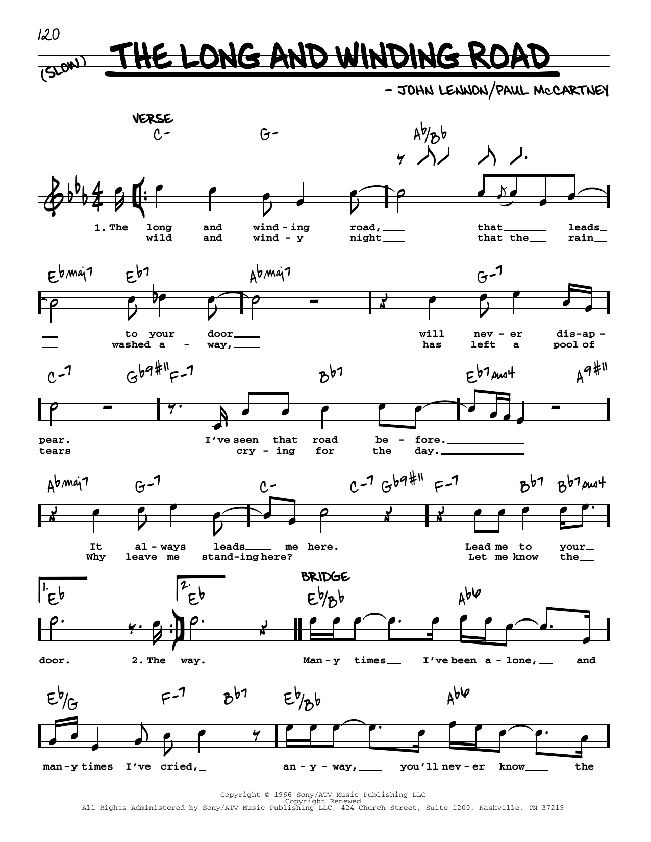 The Beatles The Long And Winding Road [Jazz version] sheet music notes and chords arranged for Real Book – Melody, Lyrics & Chords