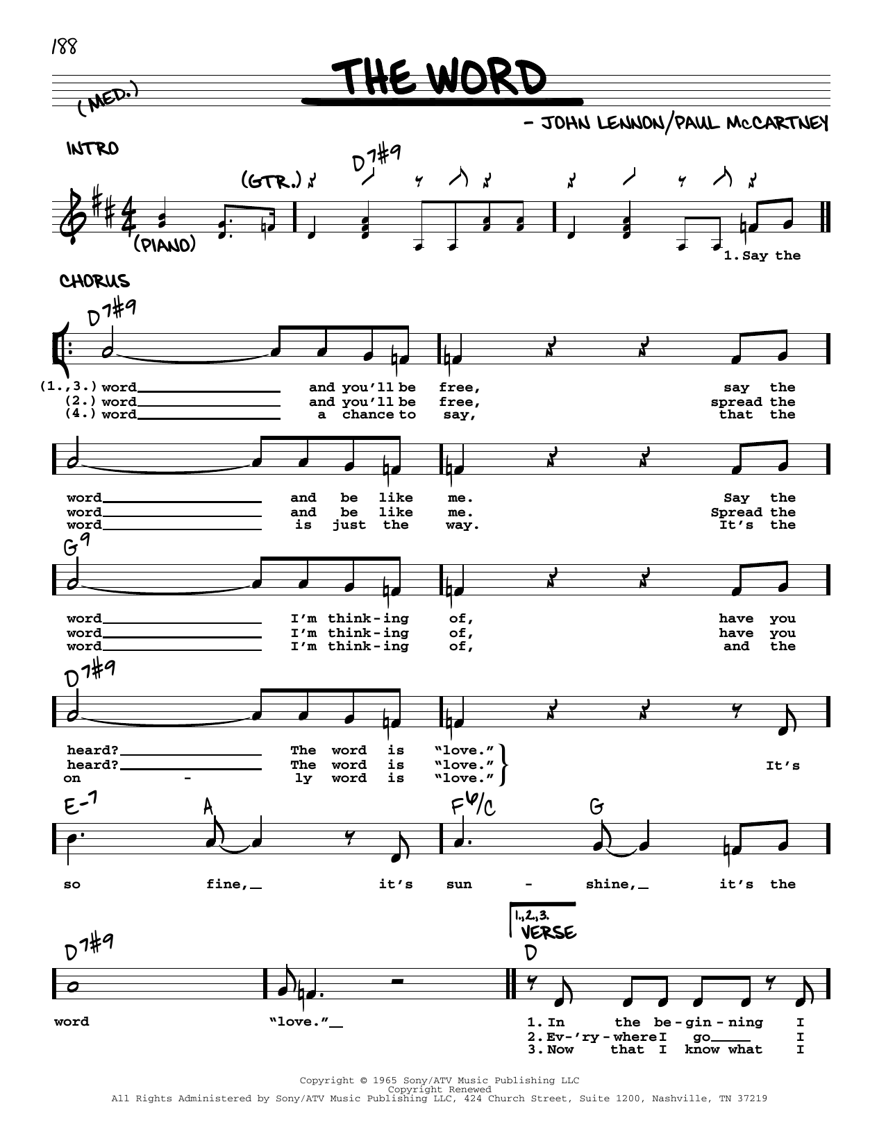 The Beatles The Word [Jazz version] sheet music notes and chords arranged for Real Book – Melody, Lyrics & Chords