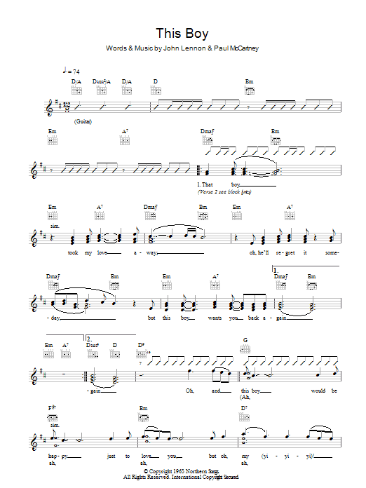 The Beatles This Boy (Ringo's Theme) sheet music notes and chords arranged for Lead Sheet / Fake Book