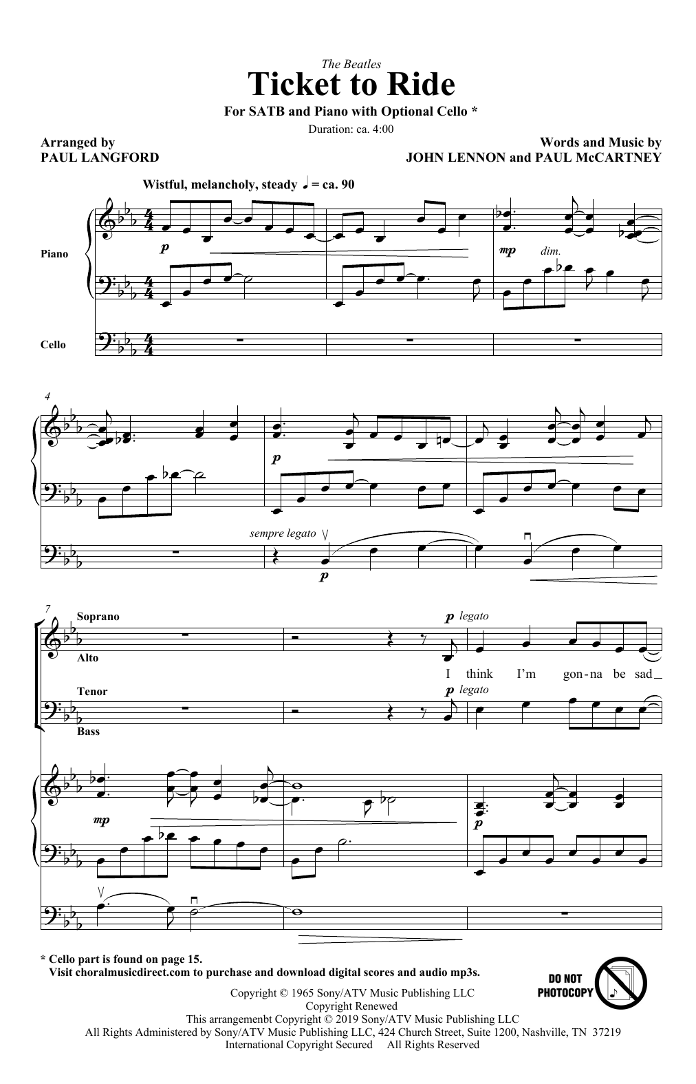 The Beatles Ticket To Ride (arr. Paul Langford) sheet music notes and chords arranged for SATB Choir