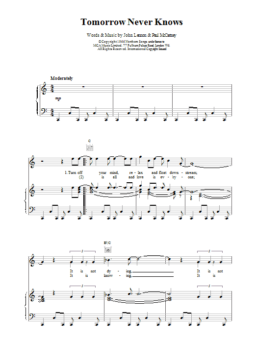 The Beatles Tomorrow Never Knows sheet music notes and chords arranged for Easy Guitar