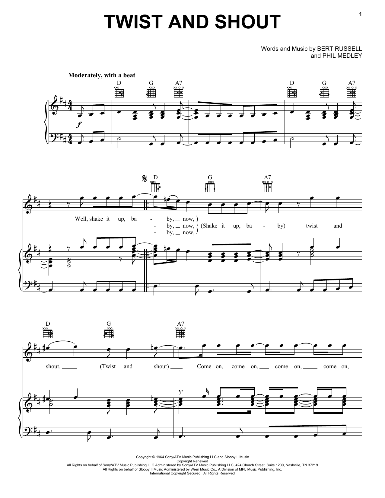 The Beatles Twist And Shout sheet music notes and chords arranged for Piano Chords/Lyrics