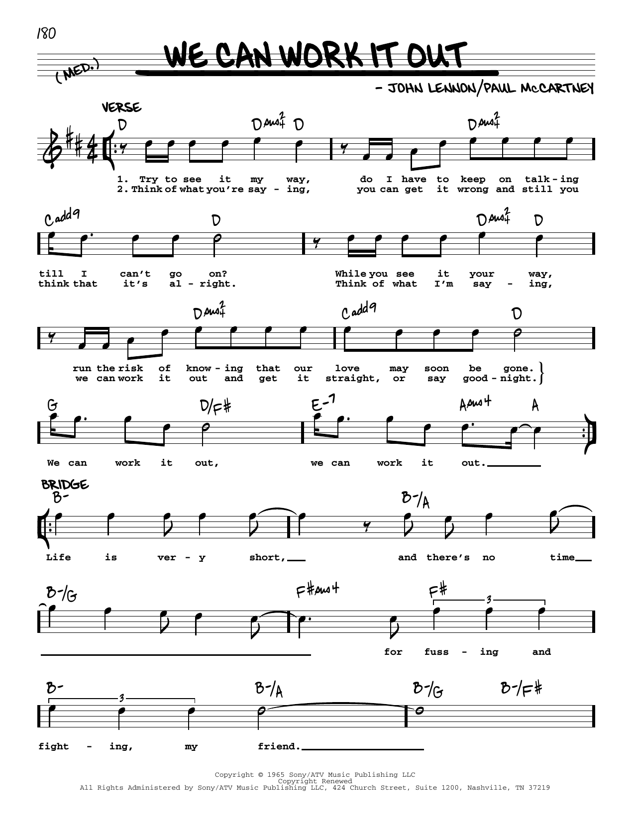 The Beatles We Can Work It Out [Jazz version] sheet music notes and chords arranged for Real Book – Melody, Lyrics & Chords