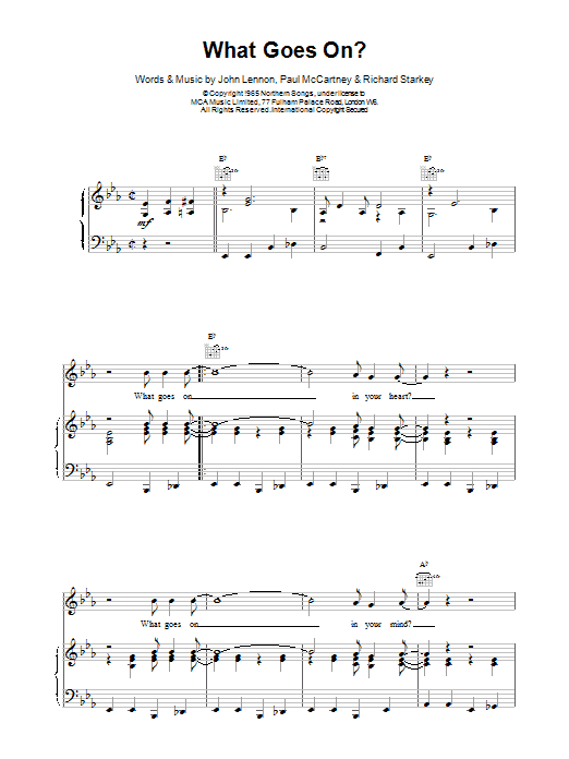 The Beatles What Goes On? sheet music notes and chords arranged for Piano, Vocal & Guitar Chords