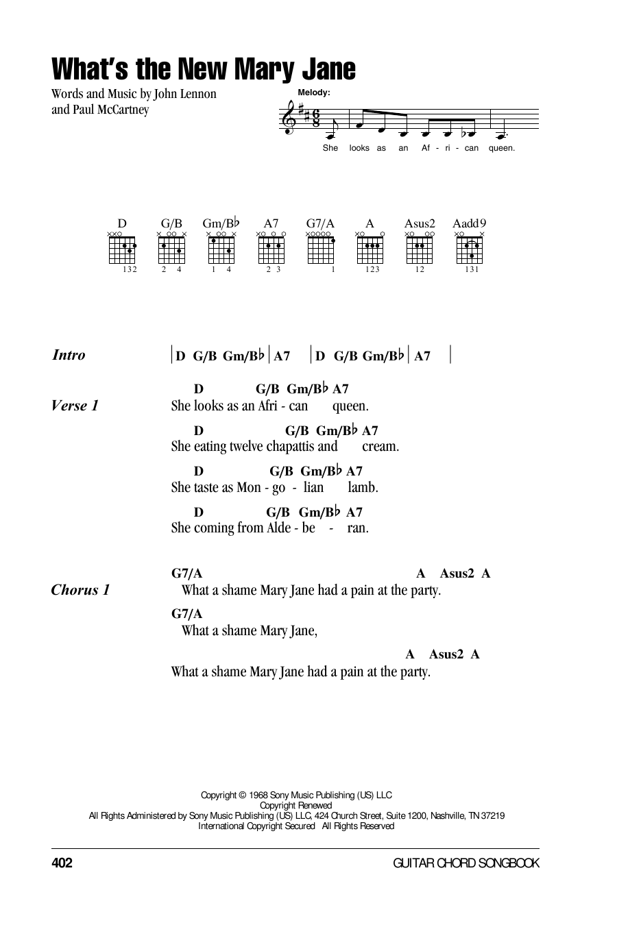 The Beatles What's The New Mary Jane sheet music notes and chords arranged for Guitar Chords/Lyrics