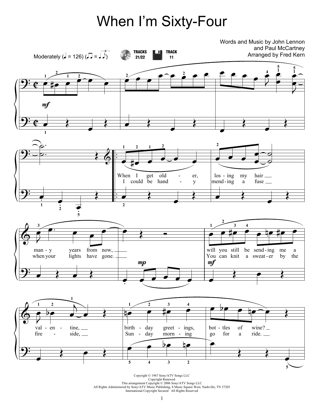 The Beatles When I'm Sixty-Four (arr. Fred Kern) sheet music notes and chords arranged for Educational Piano