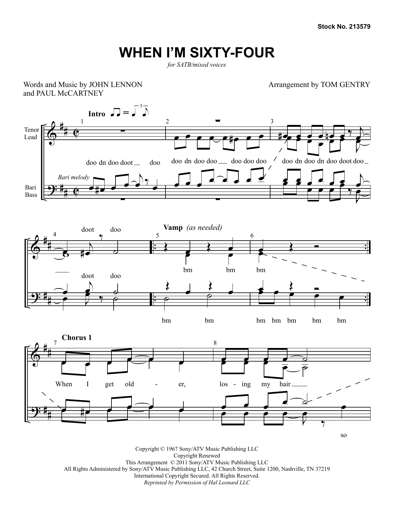 The Beatles When I'm Sixty-Four (arr. Tom Gentry) sheet music notes and chords arranged for TTBB Choir