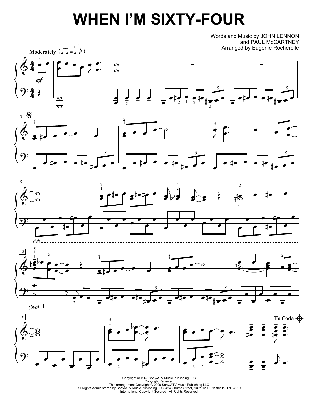 The Beatles When I'm Sixty-Four [Boogie-woogie version] (arr. Eugénie Rocherolle) sheet music notes and chords arranged for Piano Solo