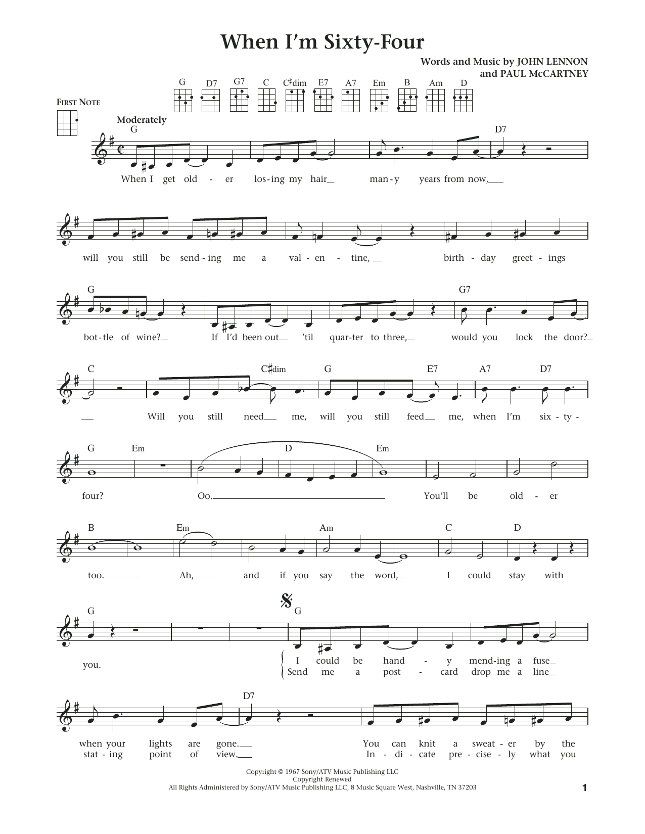 The Beatles When I'm Sixty-Four (from The Daily Ukulele) (arr. Liz and Jim Beloff) sheet music notes and chords arranged for Ukulele