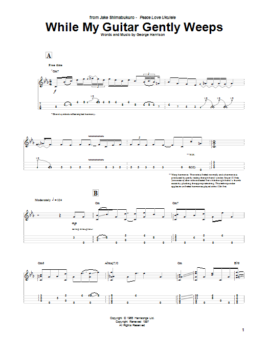 The Beatles While My Guitar Gently Weeps (arr. Jake Shimabukuro) sheet music notes and chords arranged for Ukulele