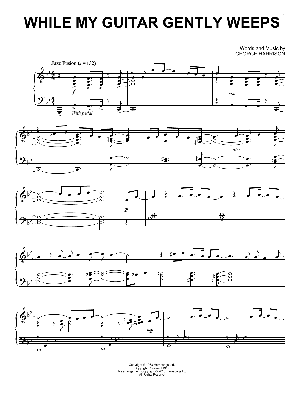 The Beatles While My Guitar Gently Weeps [Jazz version] sheet music notes and chords arranged for Real Book – Melody, Lyrics & Chords