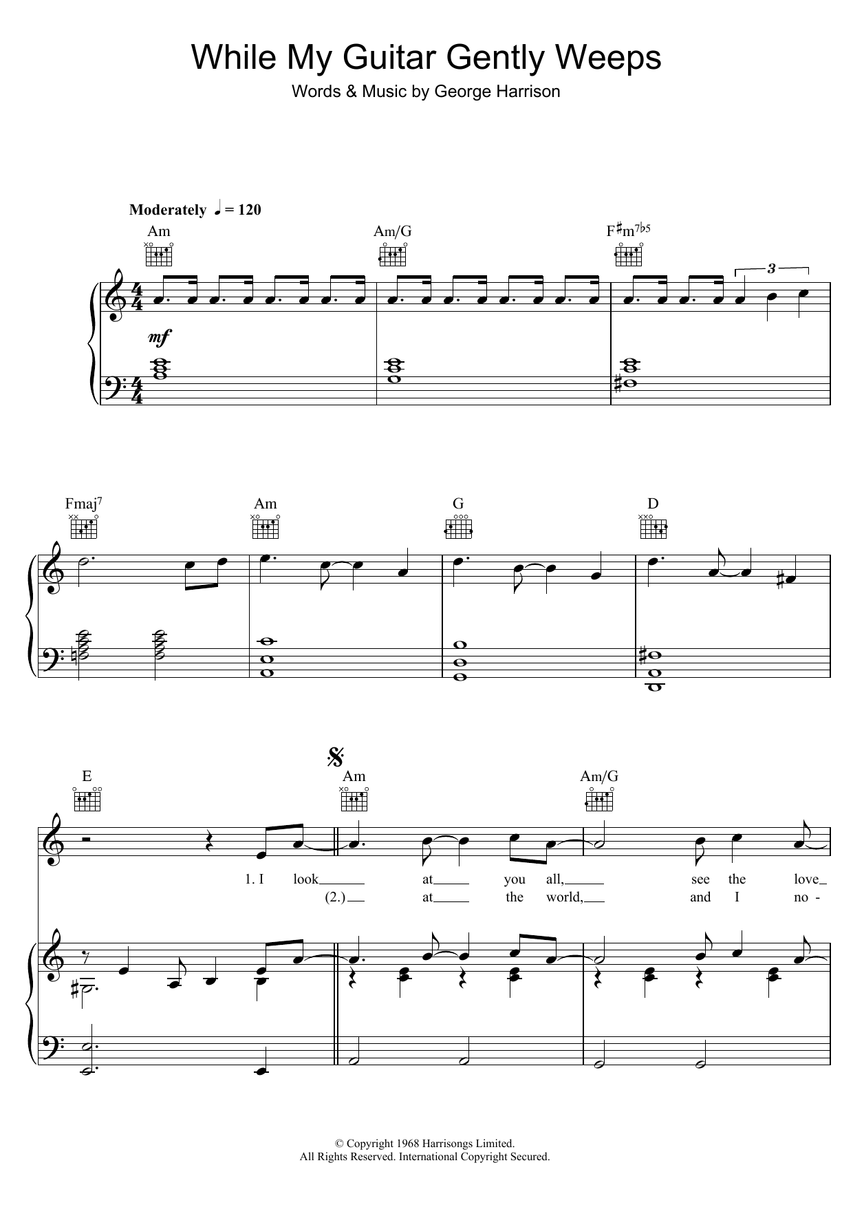 The Beatles While My Guitar Gently Weeps sheet music notes and chords arranged for Oboe Solo
