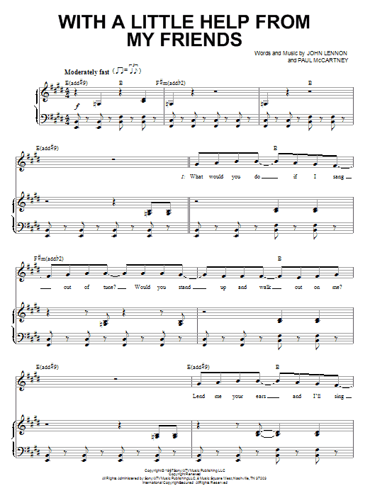 The Beatles With A Little Help From My Friends (from Across The Universe) sheet music notes and chords arranged for Piano & Vocal