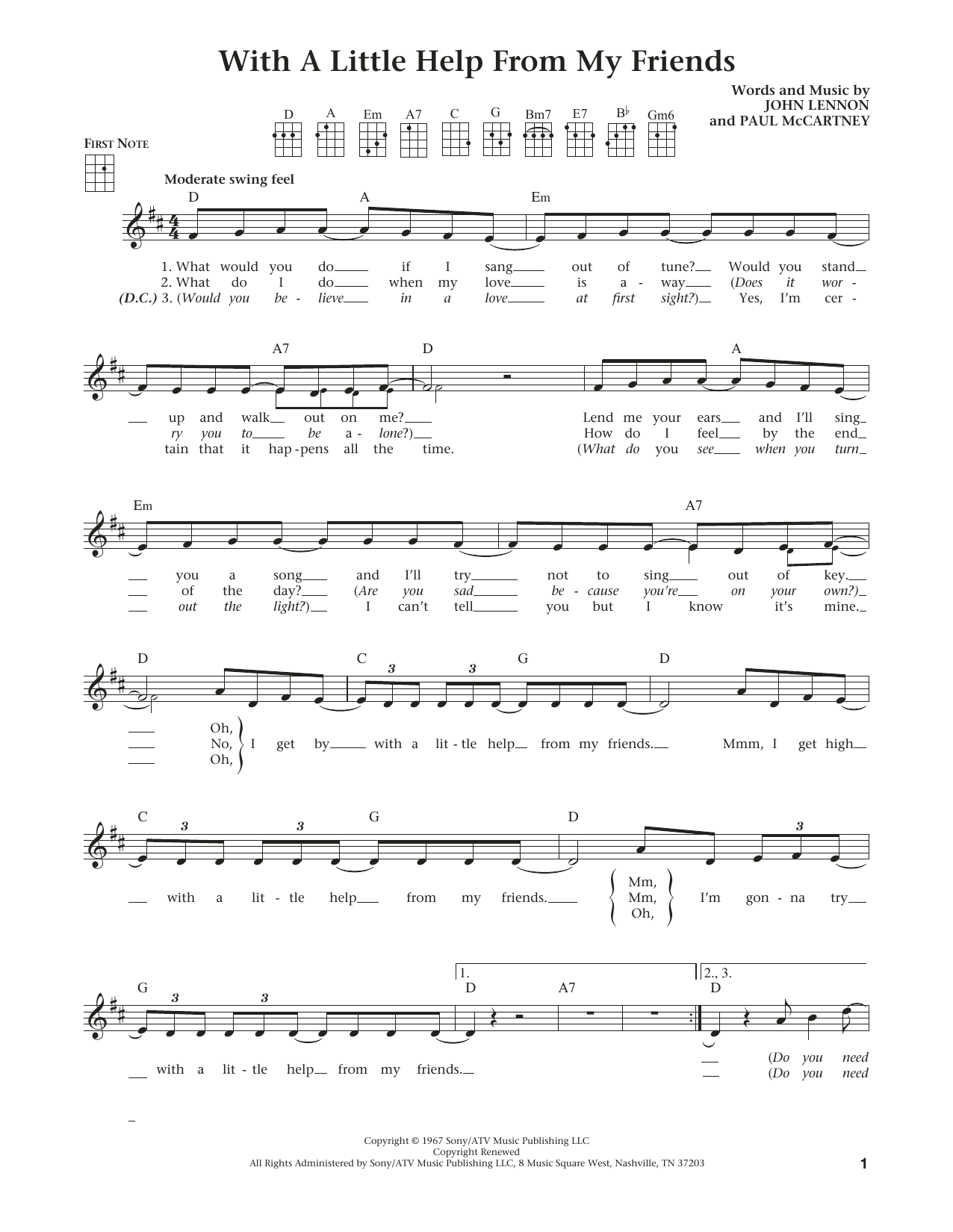 The Beatles With A Little Help From My Friends (from The Daily Ukulele) (arr. Liz and Jim Beloff) sheet music notes and chords arranged for Ukulele