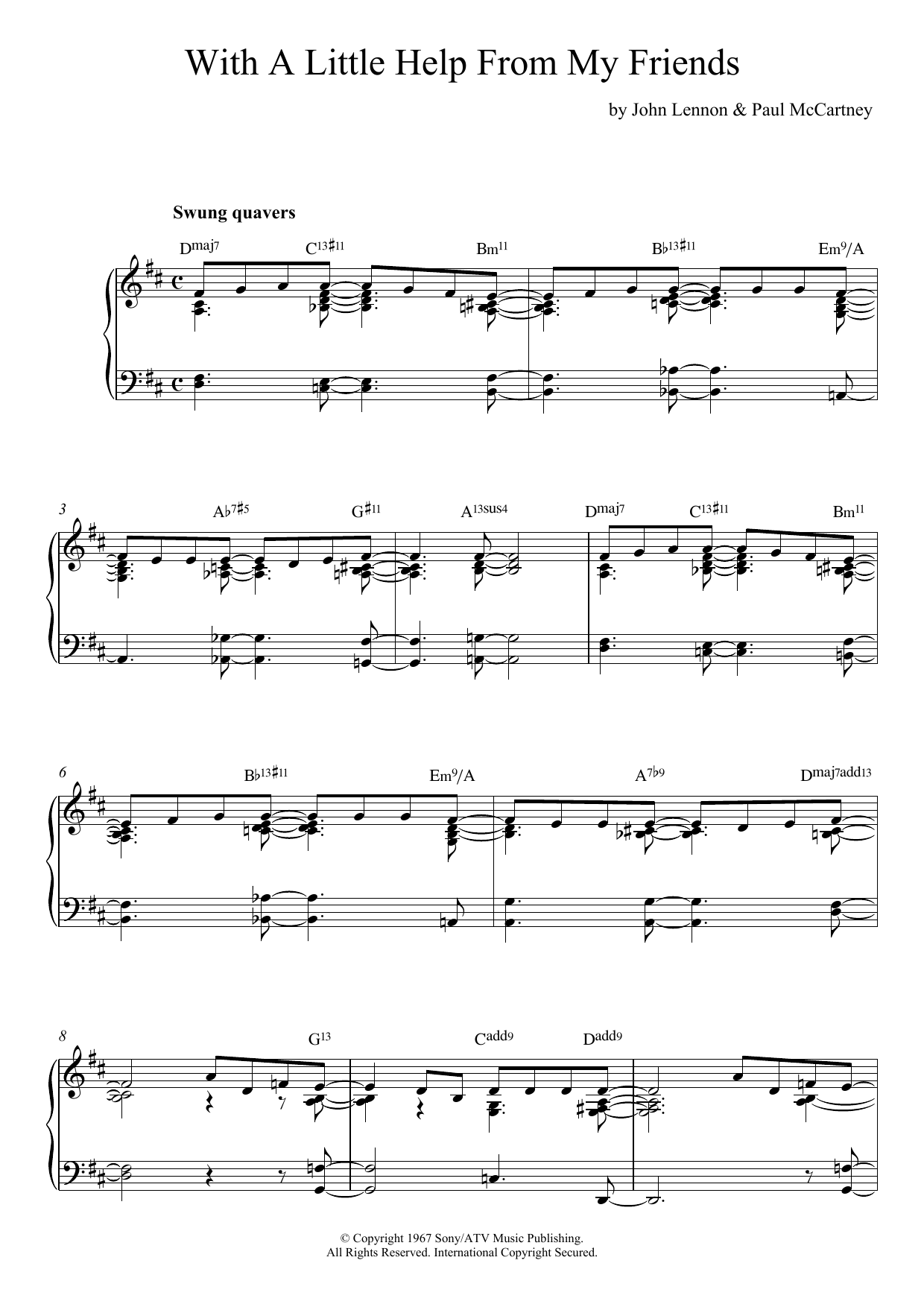The Beatles With A Little Help From My Friends (jazz version) sheet music notes and chords arranged for Piano Solo