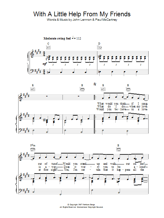 The Beatles With A Little Help From My Friends sheet music notes and chords arranged for Easy Bass Tab