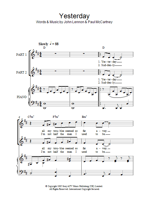 The Beatles Yesterday (arr. Rick Hein) sheet music notes and chords arranged for 2-Part Choir