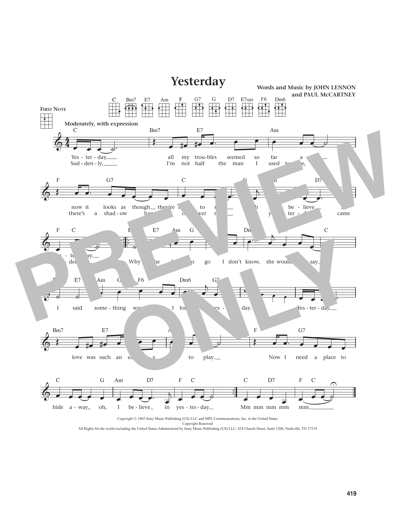 The Beatles Yesterday (from The Daily Ukulele) (arr. Jim Beloff) sheet music notes and chords arranged for Ukulele